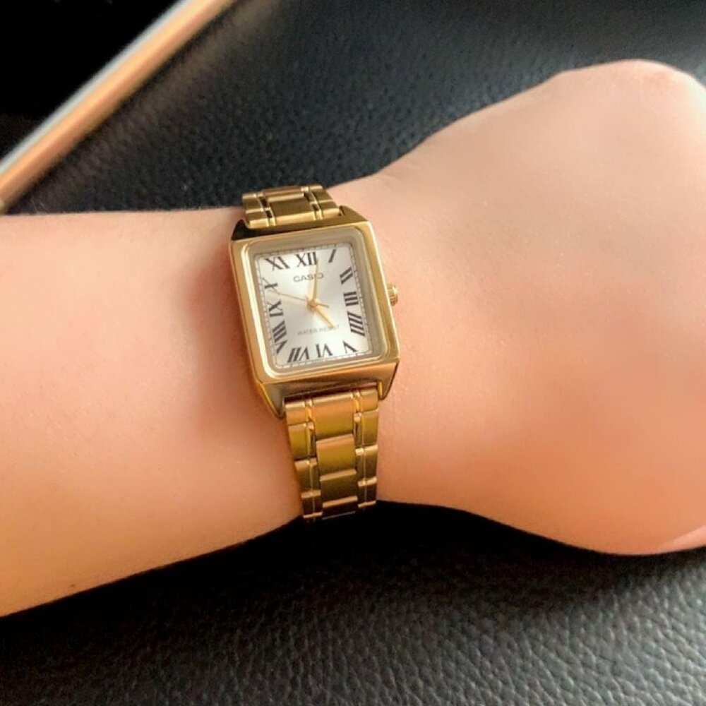 Casio LTP-V007G-9B Gold Rectangular Roman Dial Women’s Watch